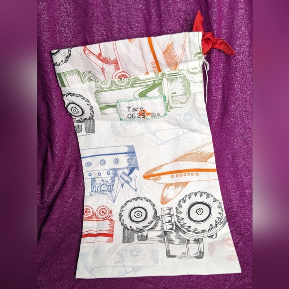 Reusable Produce Bag with Tare weight- Trucks & Red Ribbon - Picture 5 of 6
